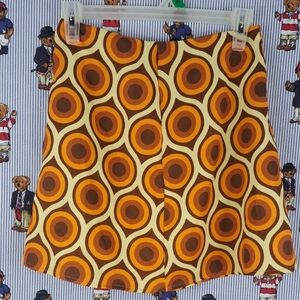 Women's Cider retro 70s geometric pattern brown & orange A-frame SM mini skirt